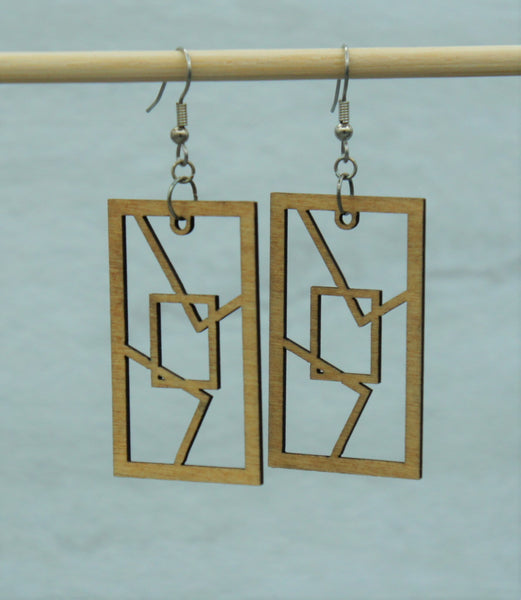 Earring - wood Rectangle Frame design