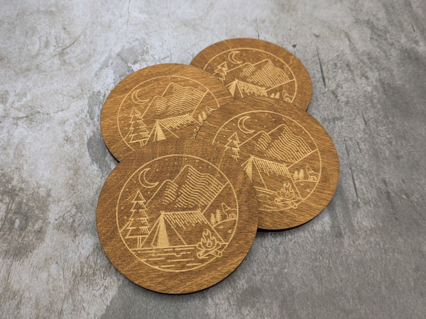 Coasters - wood round camping theme