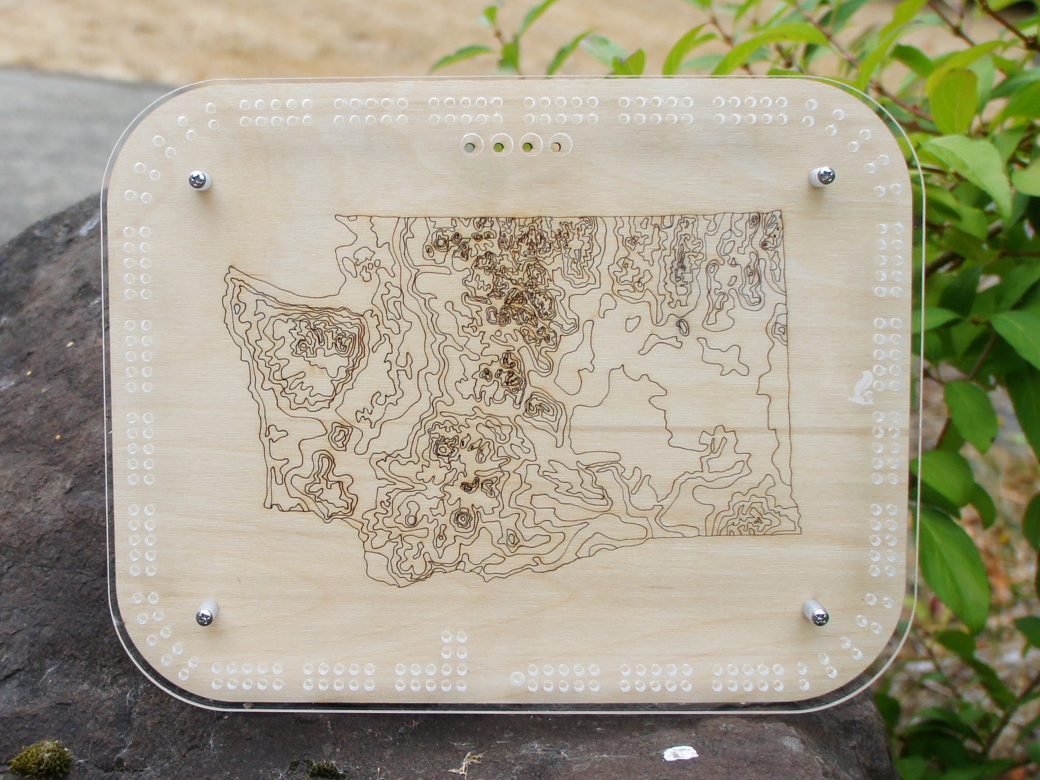 WA State Topographic Cribbage Board - with acrylic top