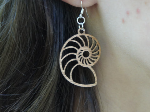 Earring - wood Nautilus design