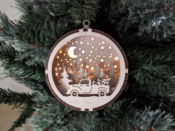 Ornament - 3D Backlit Antique Truck and Deer design