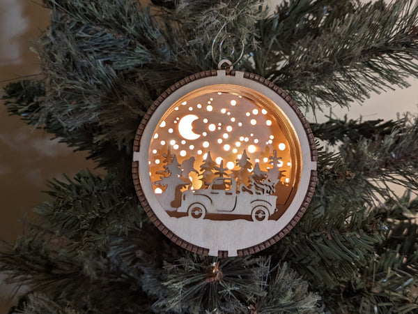 Ornament - 3D Backlit Antique Truck with Sasquatch