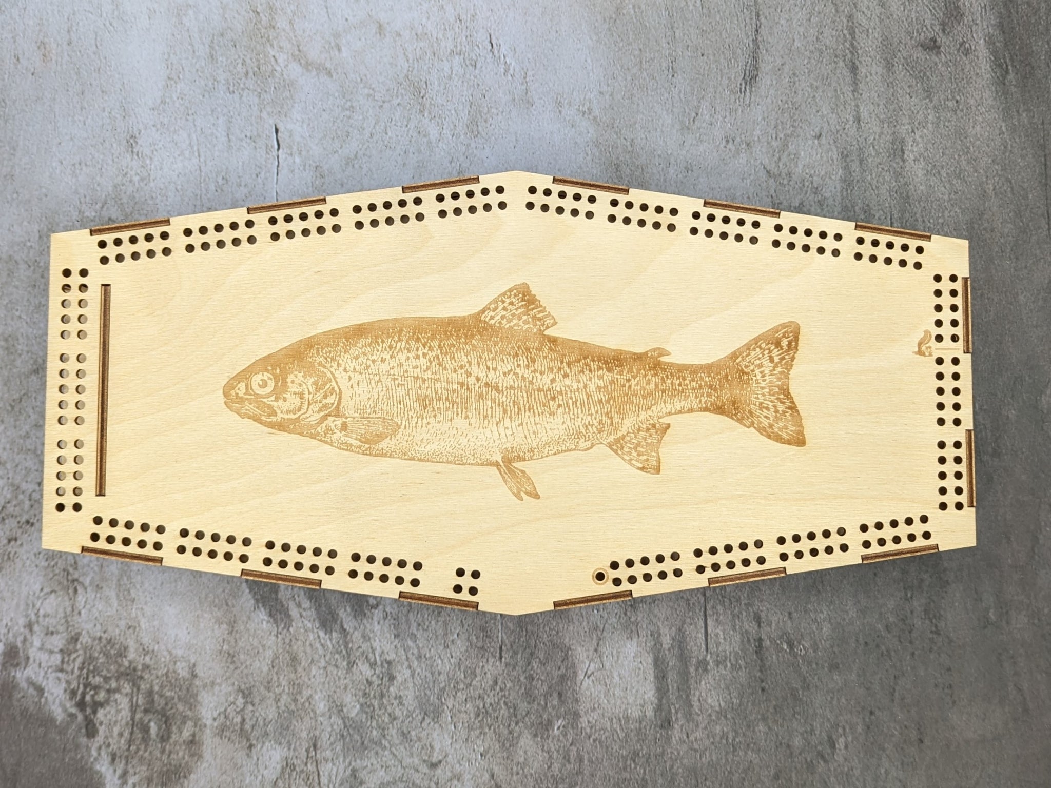 Cribbage Board - hexagonal shape with trout design