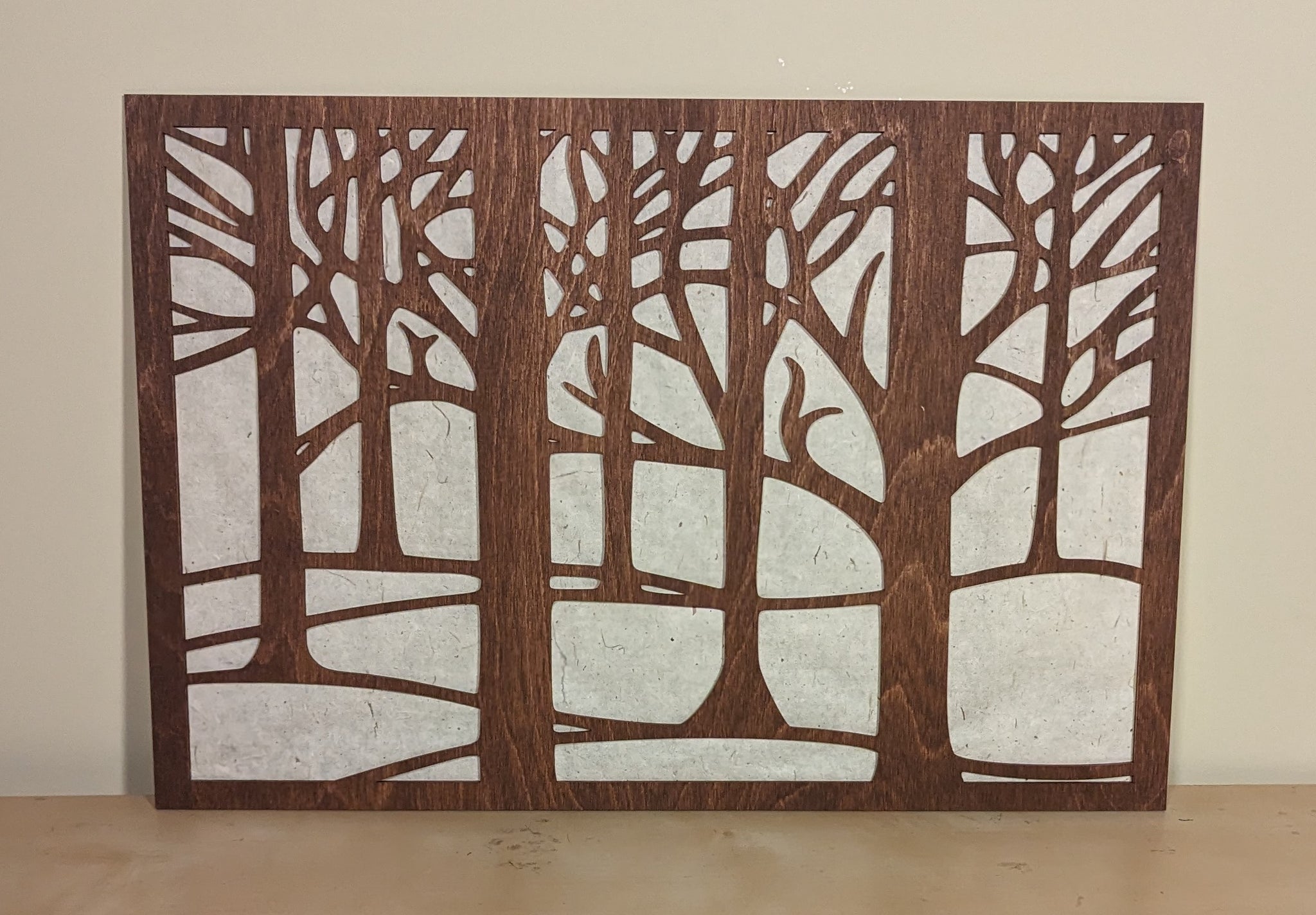 Wood Panel Art - Rectangle forest design with rice paper