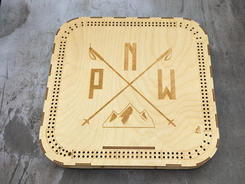 Tabletop Cribbage Board - square Box Build with PNW design