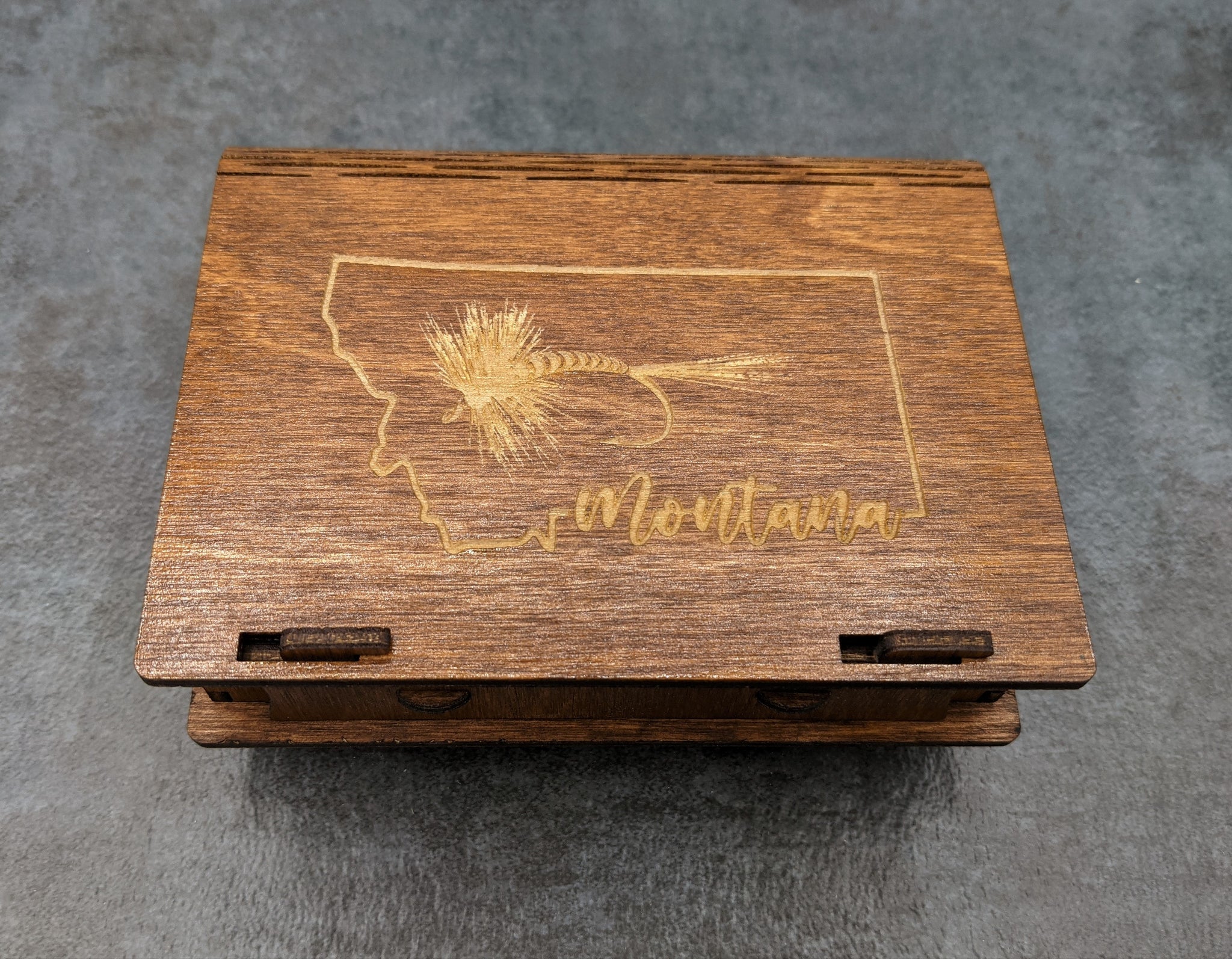 Fly Box - Laser Engraved with Living Hinge - Montana