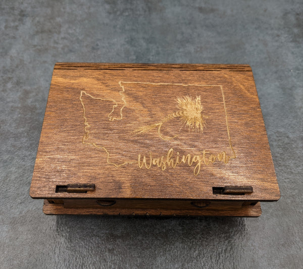 Fly Box - Laser Engraved with Living Hinge - Washington