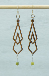 Earring - wood elongated with bead