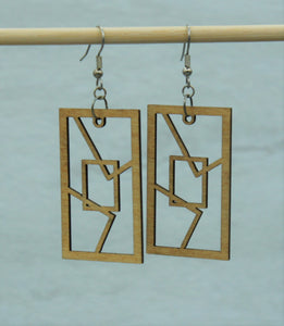 Earring - wood Rectangle Frame design